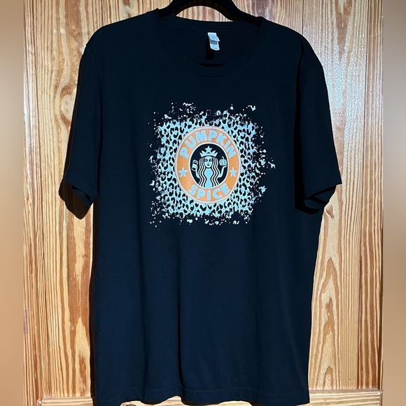RARE Bella + Canvas Pumpkin Spice 100% Cotton Black Graphic T-Shirt - Picture 1 of 7